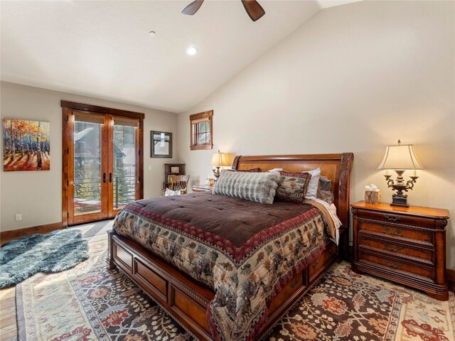 585 Independence Rd, Keystone, CO 80435 - bedroom with lofted ceiling, baseboards, access to outside, and ceiling fan