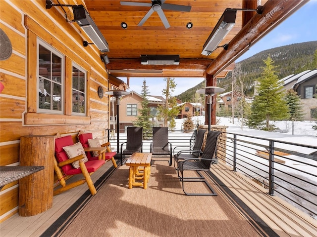 585 Independence Rd, Keystone, CO 80435 - snow covered patio featuring a mountain view and ceiling fan