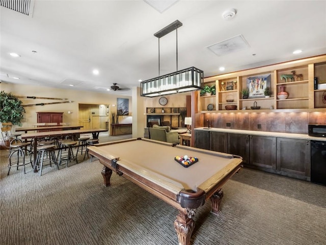 140 Ida Belle Dr Unit 8153, Keystone, CO 80435 - recreation room with carpet, recessed lighting, billiards table, and ceiling fan