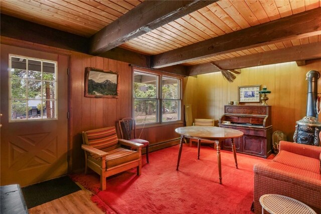 212 Briar Rose Ln, Breckenridge, CO 80424 - sitting room featuring wood walls, wood finished floors, and wood ceiling with exposed beams