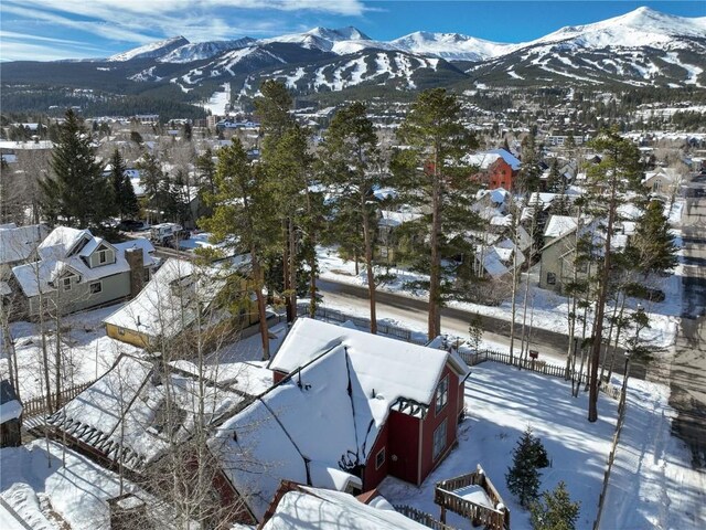 102 S High St, Breckenridge, CO 80424 - snowy aerial view featuring a mountain view and a residential view