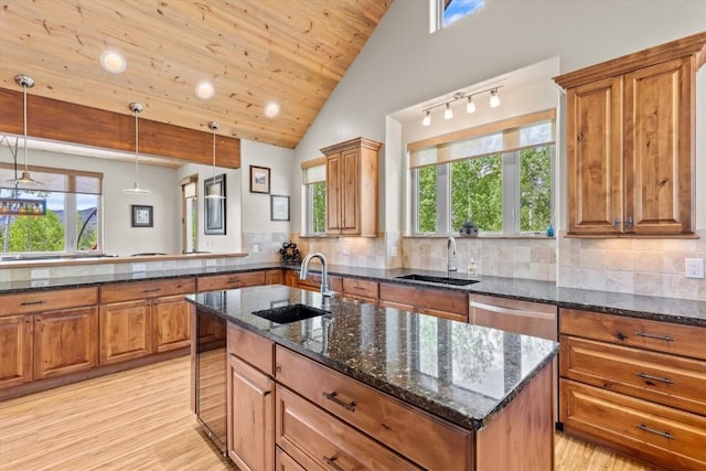 kitchen featuring a sink, light wood-style floors, and dishwasher