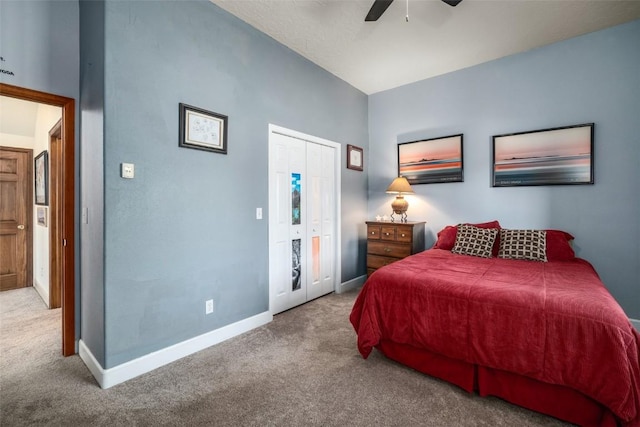 40870 Purple Sage St, Steamboat Springs, CO 80487 - bedroom featuring carpet flooring, baseboards, a closet, and a ceiling fan