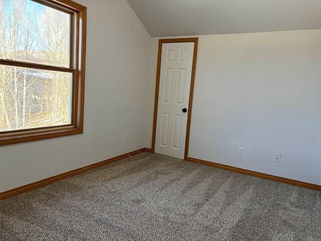 1550 Red Hawk Ct, Steamboat Springs, CO 80487 - empty room featuring vaulted ceiling, a wealth of natural light, carpet flooring, and baseboards