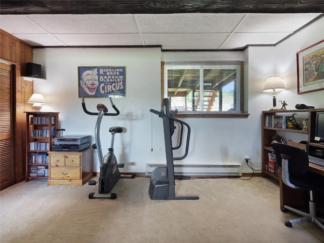 1346 Rainbow Dr, Silverthorne, CO 80498 - exercise area with carpet floors, a paneled ceiling, and a baseboard radiator
