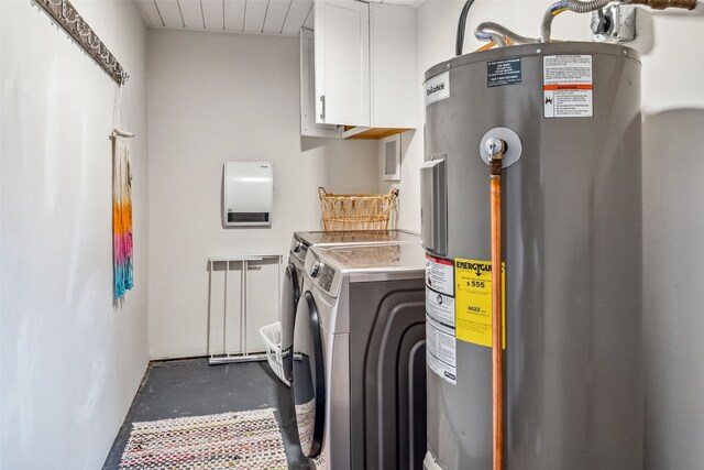 530 Castello Ave, Fairplay, CO 80440 - laundry room with electric water heater, cabinet space, and independent washer and dryer
