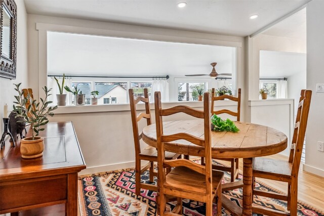 530 Castello Ave, Fairplay, CO 80440 - dining area featuring baseboards, recessed lighting, wood finished floors, and a ceiling fan