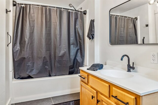 530 Castello Ave, Fairplay, CO 80440 - full bath featuring shower / bath combo, vanity, and tile patterned floors