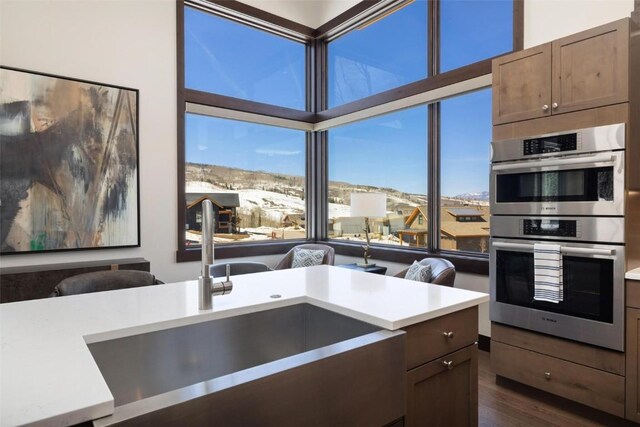 11 Glazer Trl, Silverthorne, CO 80498 - kitchen with dark wood-type flooring, stainless steel double oven, light countertops, and a sink