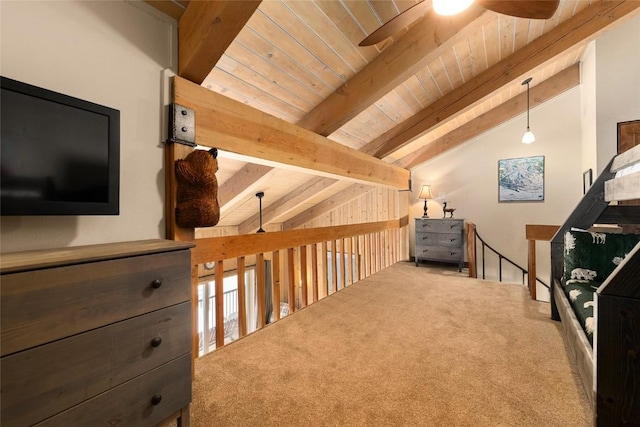 1945 Cornice Rd Unit 304 2334, Steamboat Springs, CO 80487 - additional living space featuring wooden ceiling, ceiling fan, carpet flooring, and lofted ceiling with beams