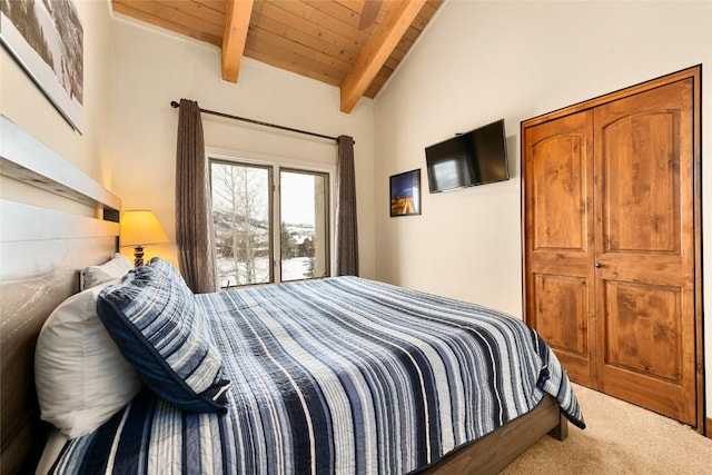 1945 Cornice Rd Unit 304 2334, Steamboat Springs, CO 80487 - bedroom with carpet flooring, wood ceiling, and vaulted ceiling with beams