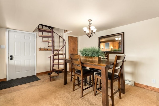 1945 Cornice Rd Unit 304 2334, Steamboat Springs, CO 80487 - dining space with an inviting chandelier, light carpet, stairs, and baseboards