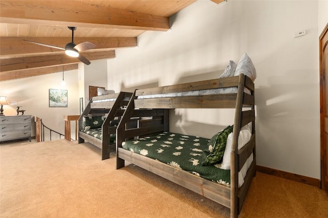 1945 Cornice Rd Unit 304 2334, Steamboat Springs, CO 80487 - bedroom featuring carpet, wood ceiling, and vaulted ceiling with beams