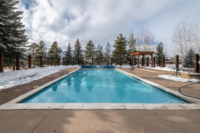 1945 Cornice Rd Unit 304 2334, Steamboat Springs, CO 80487 - view of pool featuring a patio area, a pergola, a fenced in pool, and fence
