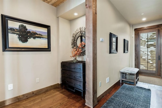 2542 Ski Trail Ln, Steamboat Springs, CO 80487 - corridor with recessed lighting, wood finished floors, and baseboards