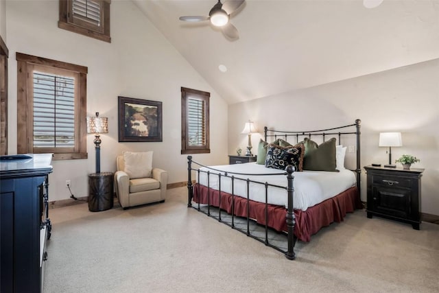 2542 Ski Trail Ln, Steamboat Springs, CO 80487 - bedroom with high vaulted ceiling, light colored carpet, and baseboards