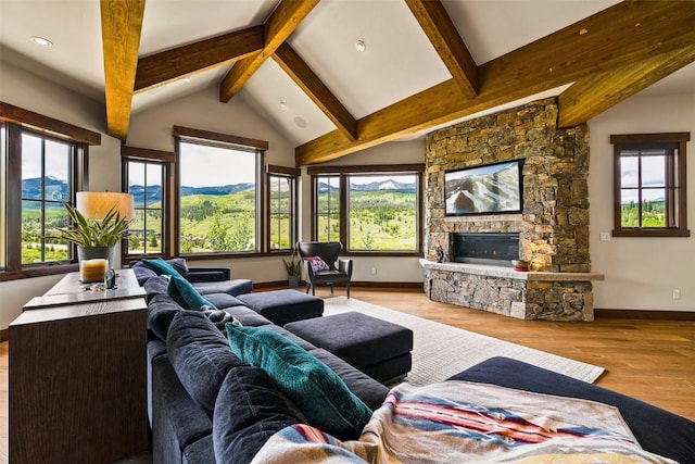 455 Highfield Trl, Breckenridge, CO 80424 - living room featuring wood finished floors, a fireplace, and recessed lighting