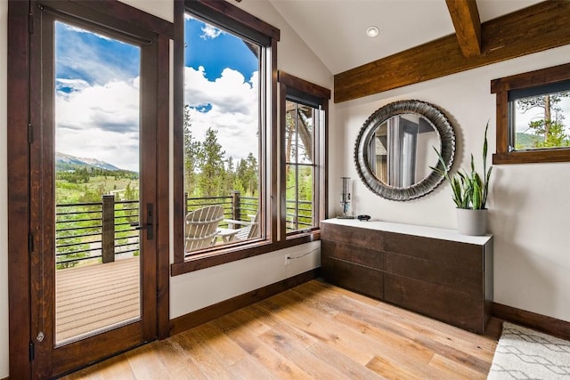 455 Highfield Trl, Breckenridge, CO 80424 - entryway featuring lofted ceiling, light wood-style floors, healthy amount of natural light, and recessed lighting
