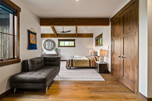 455 Highfield Trl, Breckenridge, CO 80424 - bedroom featuring light wood-type flooring, beam ceiling, and recessed lighting