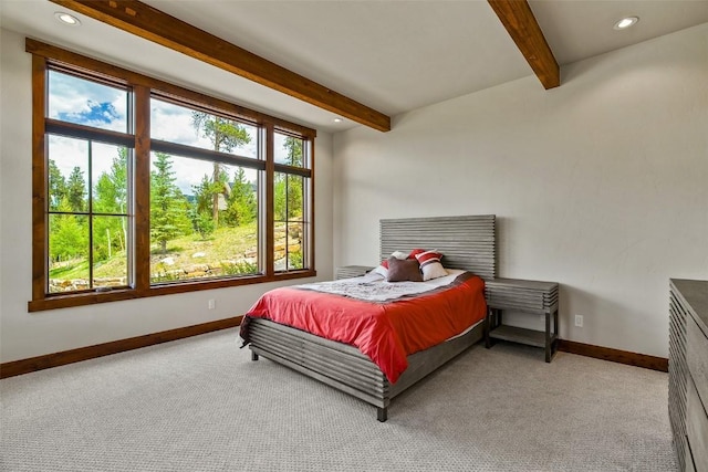 455 Highfield Trl, Breckenridge, CO 80424 - carpeted bedroom with beam ceiling and recessed lighting