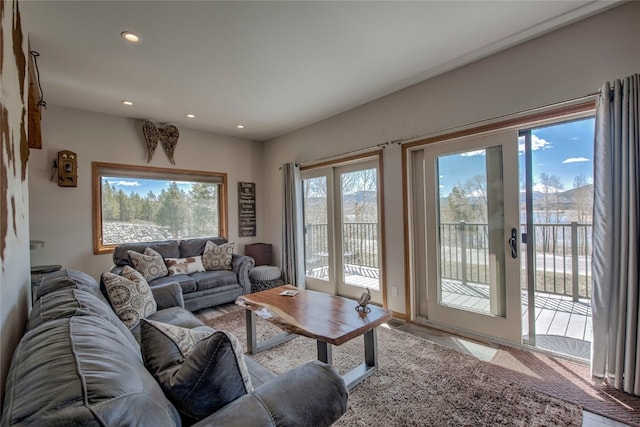 living room with recessed lighting