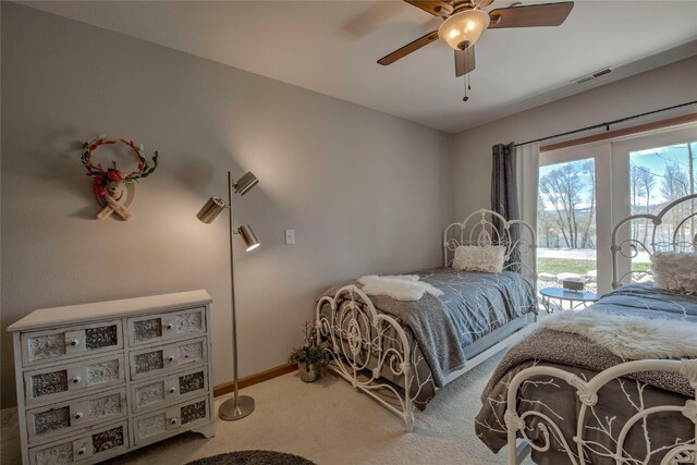 1610 Lakeview Ter Unit 1600, Frisco, CO 80443 - bedroom with baseboards, visible vents, carpet, access to outside, and ceiling fan