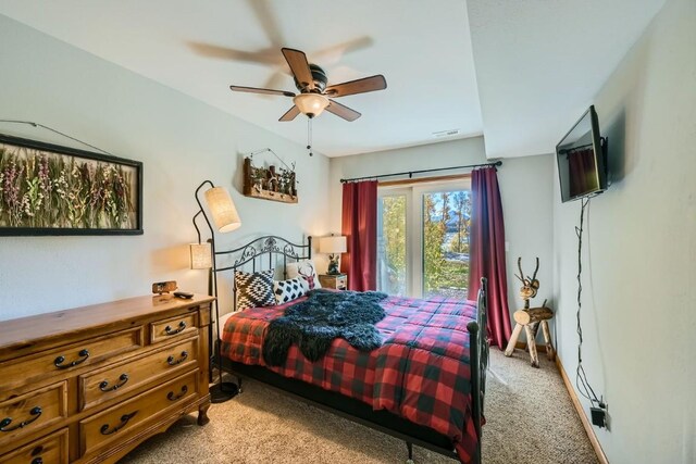 1610 Lakeview Ter Unit 1600, Frisco, CO 80443 - bedroom featuring light colored carpet, a ceiling fan, and visible vents