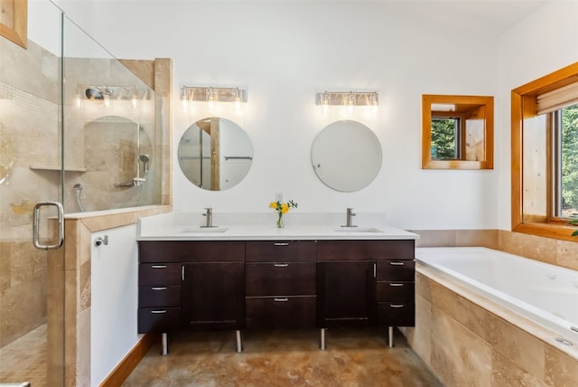 475 Vail Cir, Dillon, CO 80435 - full bathroom featuring double vanity, a garden tub, and a stall shower