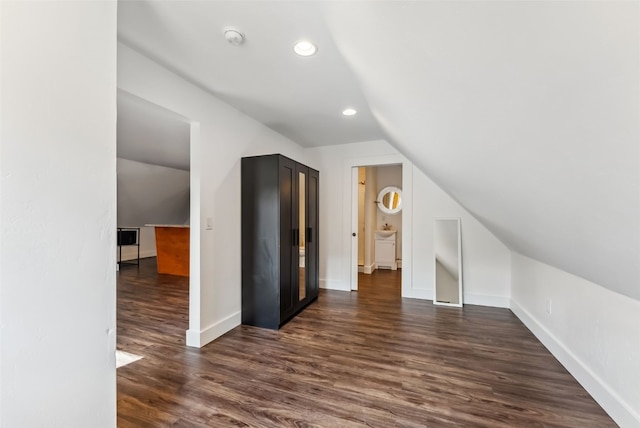 475 Vail Cir, Dillon, CO 80435 - additional living space with lofted ceiling, dark wood-style flooring, baseboards, and recessed lighting