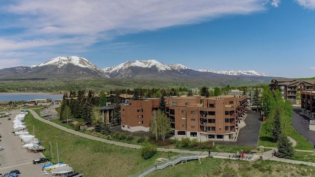 188 E Ln Bonte St Unit 327, Dillon, CO 80435 - aerial overview of property's location featuring a water and mountain view