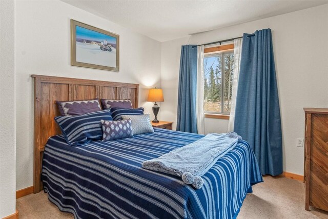 bedroom featuring baseboards and carpet