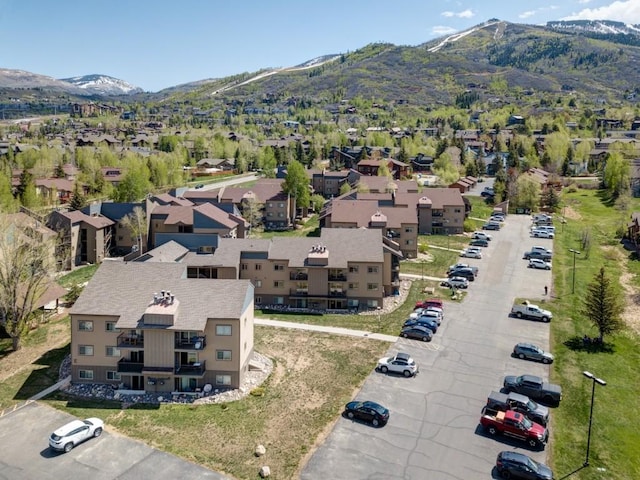 aerial perspective of suburban area featuring a mountain backdrop