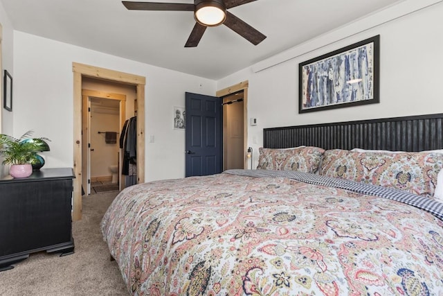 bedroom with carpet floors and ceiling fan