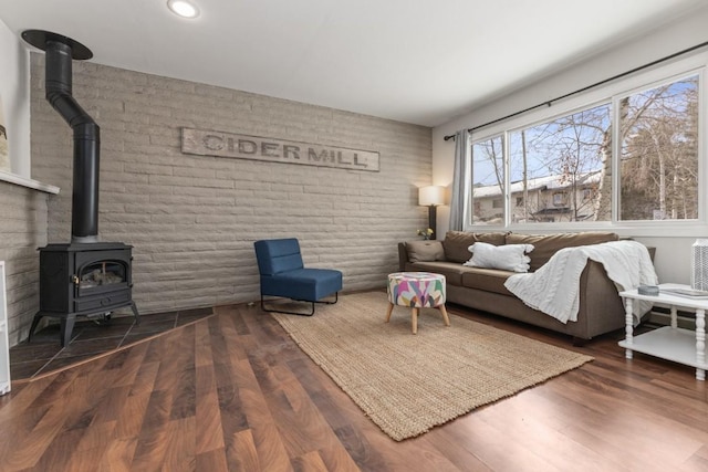 3 Cedar Ct Unit 3, Steamboat Springs, CO 80487 - living area featuring a wood stove, wood finished floors, and recessed lighting