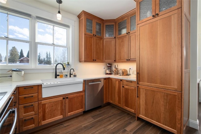 25640 6th Ave, Hahns Peak, CO 80428 - interior space featuring baseboards, dark wood-style flooring, oven, and black electric cooktop