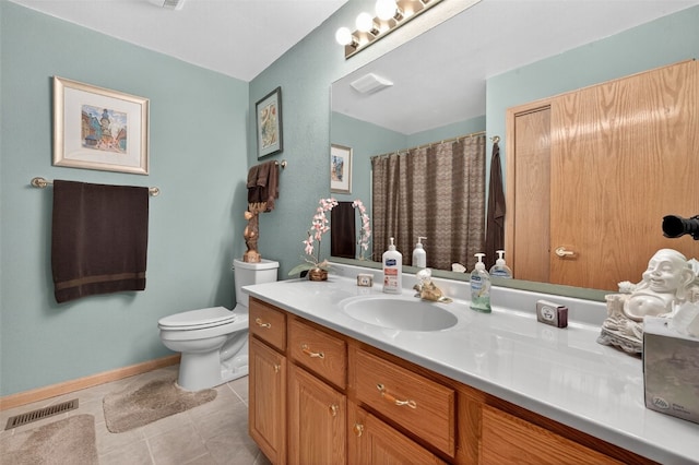 441 Kimmes Ln, Breckenridge, CO 80424 - bathroom with vanity, toilet, tile patterned floors, baseboards, and a shower with shower curtain