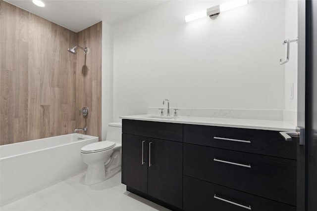 full bathroom with tile patterned floors, vanity, toilet, and shower / tub combination