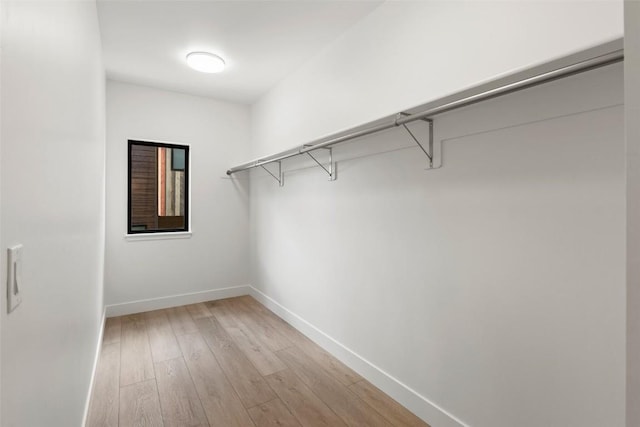 walk in closet with light hardwood / wood-style flooring