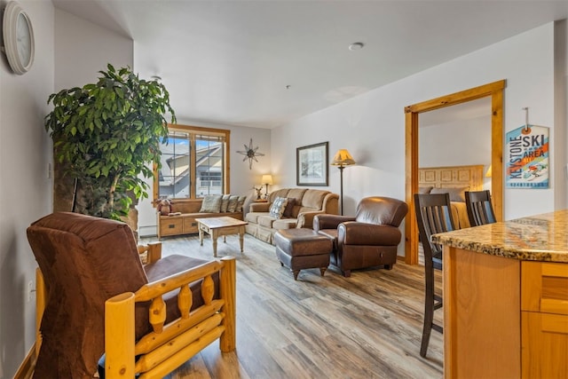 150 Dercum Sq Unit 8499, Keystone, CO 80435 - living room featuring light wood-style flooring and a baseboard heating unit