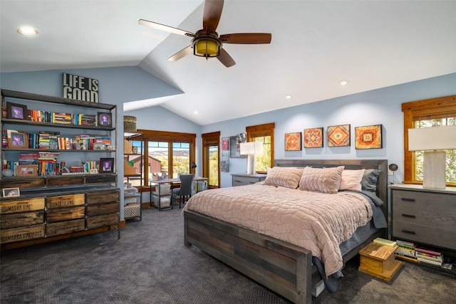 32505 County Road 20, Steamboat Springs, CO 80487 - carpeted bedroom with lofted ceiling, ceiling fan, and recessed lighting