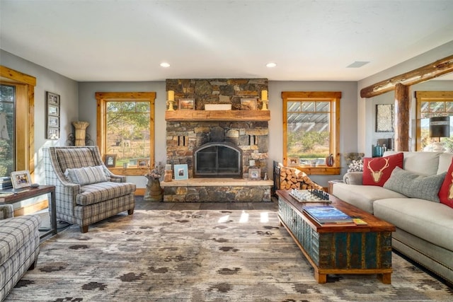 32505 County Road 20, Steamboat Springs, CO 80487 - living room featuring a fireplace, wood finished floors, and recessed lighting