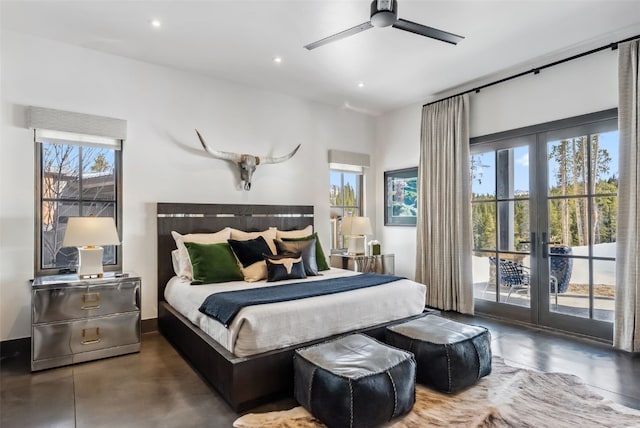 257 Barton Ridge Dr, Breckenridge, CO 80424 - bedroom featuring access to outside, recessed lighting, finished concrete flooring, french doors, and ceiling fan