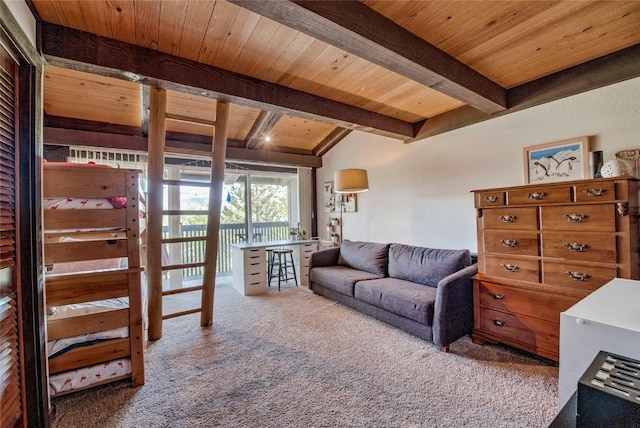 51 Salt Lick Cir Unit 51, Silverthorne, CO 80498 - carpeted living area featuring a wood ceiling with exposed beams