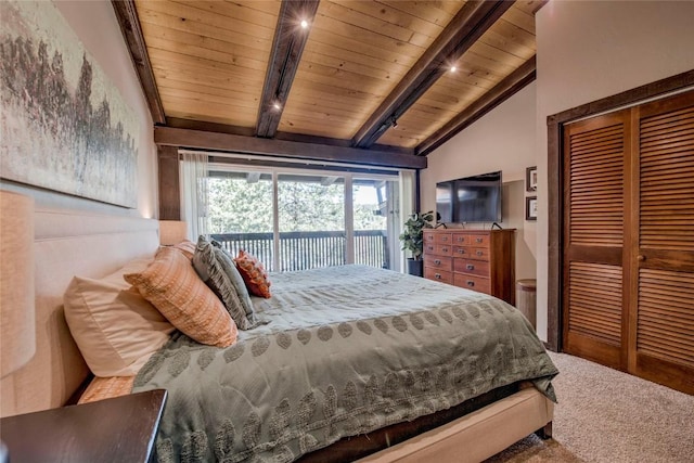 51 Salt Lick Cir Unit 51, Silverthorne, CO 80498 - bedroom with access to outside, carpet floors, wood ceiling, and a closet