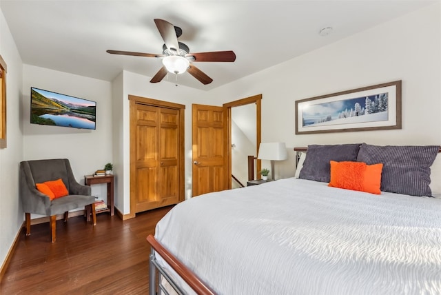 564 White Cloud Dr, Breckenridge, CO 80424 - bedroom with dark wood finished floors and ceiling fan