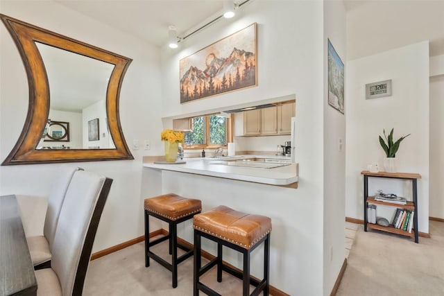 480 Ore House Plz Unit 106, Steamboat Springs, CO 80487 - bar area featuring light carpet, baseboards, and track lighting