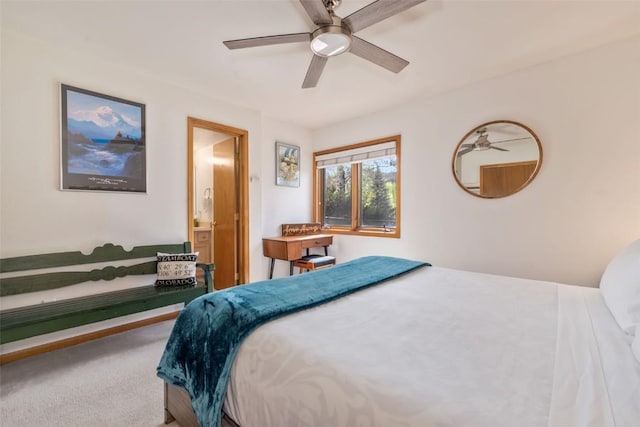 480 Ore House Plz Unit 106, Steamboat Springs, CO 80487 - carpeted bedroom with a ceiling fan and ensuite bathroom