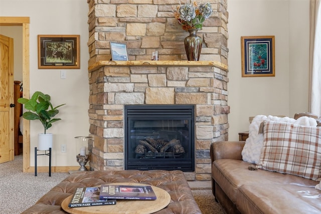 1729 Pinto Trl, Como, CO 80432 - living room with carpet flooring and a stone fireplace