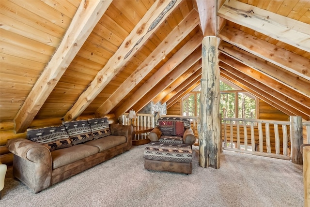 665 Whispering Pines Ln, Breckenridge, CO 80424 - carpeted living area with wooden ceiling and log walls