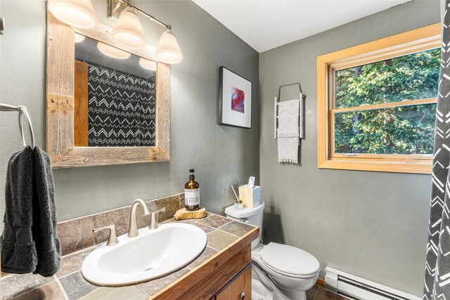 654 County Road 672, Breckenridge, CO 80424 - bathroom featuring vanity, a baseboard heating unit, and toilet